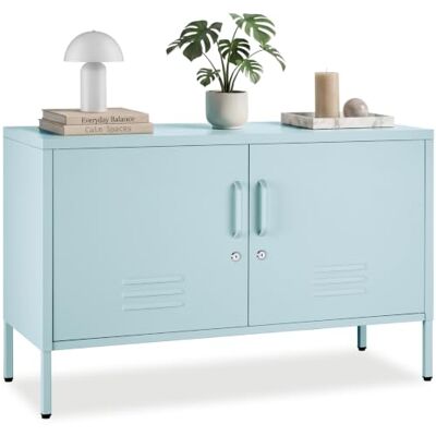 tectake ® Metalen dressoir, 2 afsluitbare deuren, 100 x 42,5 x 65 cm Magneetsluiting, verstelbaar rek, kantelbeveiliging, 2 kabeldoorvoeringen, 2 sleutelsets, grijs/blauw tectake ® Metalen dressoir, 2 afsluitbare deuren, 100 x 42,5 x 65 cm Magneetsluiting, verstelbaar rek, kantelbeveiliging, 2 kabeldoorvoeringen, 2 sleutelsets, grijs/blauw