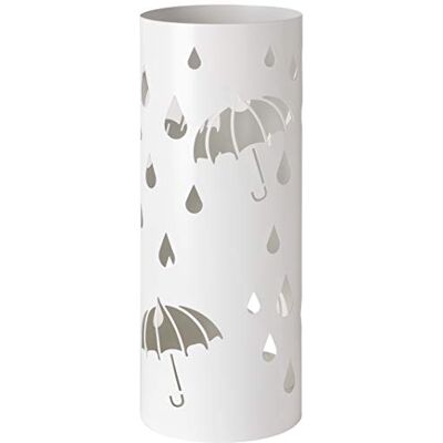 Baroni Home Paraplustandaard van metaal met sculpturen in regenvorm en paraplu's, 19 x 19 x 49 cm, met haken en afneembare lekbak, wit Baroni Home Paraplustandaard van metaal met sculpturen in regenvorm en paraplu's, 19 x 19 x 49 cm, met haken en afneembare lekbak, wit