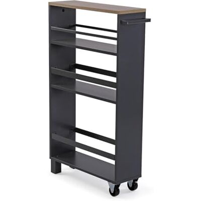 Versa Keukenwagen donkergrijs metaal hout MDF 15 x 79 x 50 cm Versa Keukenwagen donkergrijs metaal hout MDF 15 x 79 x 50 cm
