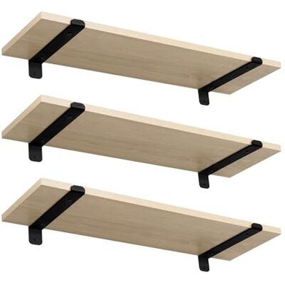 EUGAD Set van 3 zwevende planken, 60 x 7 x 20 cm, wandrek 15 kg/niveau, voor keuken, woonkamer, hangrek, zwart + licht eiken EUGAD Set van 3 zwevende planken, 60 x 7 x 20 cm, wandrek 15 kg/niveau, voor keuken, woonkamer, hangrek, zwart + licht eiken