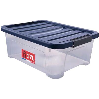 Sundis Wave Box, opbergdoos met klikdeksel, 17 l, van transparante kunststof, stapelbaar en stapelbaar, ideaal voor het opbergen van slaapkamer, kleedkamer, kantoor of wasruimte Sundis Wave Box, opbergdoos met klikdeksel, 17 l, van transparante kunststof, stapelbaar en stapelbaar, ideaal voor het opbergen van slaapkamer, kleedkamer, kantoor of wasruimte