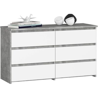 AKORD CL-100 Commode met 6 laden, functioneel, voor woonkamer, slaapkamer, duurzaam, rolgeleider, met ABS-randen, 35 x 100 x 57 cm, beton en witte voorkant AKORD CL-100 Commode met 6 laden, functioneel, voor woonkamer, slaapkamer, duurzaam, rolgeleider, met ABS-randen, 35 x 100 x 57 cm, beton en witte voorkant