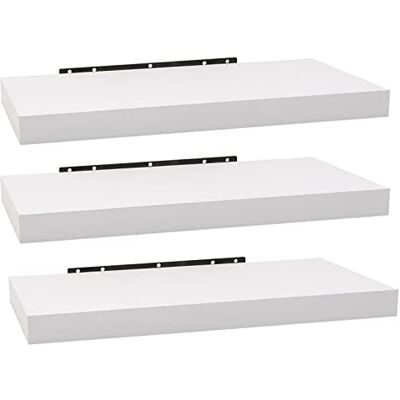 WOLTU Set van 3 zwevende houten wandplanken van MDF, wit, voor woonkamer, keuken, slaapkamer, badkamer enz, RG9372ws-3 WOLTU Set van 3 zwevende houten wandplanken van MDF, wit, voor woonkamer, keuken, slaapkamer, badkamer enz, RG9372ws-3