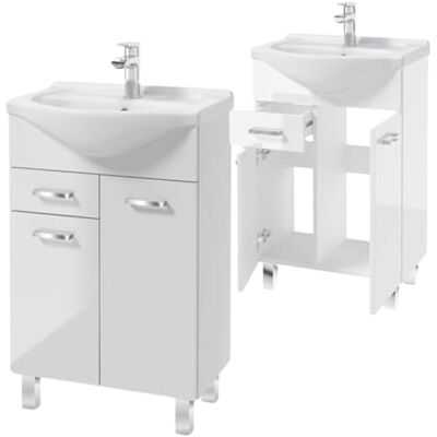 Deftrans Domodomo Armoire de salle de bain avec lavabo 80 x 53 x 31 cm Meuble de salle de bain debout avec tiroir et meuble bas Laqué Élégant ensemble avec lavabo en céramique (blanc) Deftrans Domodomo Armoire de salle de bain avec lavabo 80 x 53 x 31 cm Meuble de salle de bain debout avec tiroir et meuble bas Laqué Élégant ensemble avec lavabo en céramique (blanc)