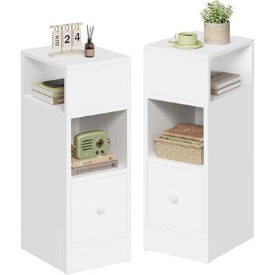 EUGAD 0179ZZ 2 Set van 2 smalle nachtkastjes met 2 open planken en 1 lade, klein, slaapkamer, 25 x 66 x 30 cm, ruimtebesparend nachtkastje EUGAD 0179ZZ 2 Set van 2 smalle nachtkastjes met 2 open planken en 1 lade, klein, slaapkamer, 25 x 66 x 30 cm, ruimtebesparend nachtkastje