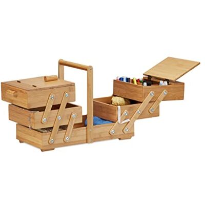 Relaxdays naaidoos bamboe XXL, veel vakken, uitklapbaar, zonder inhoud, HxBxD 30 x 44 x 22 cm, naaikist, naaibox, natuur Relaxdays naaidoos bamboe XXL, veel vakken, uitklapbaar, zonder inhoud, HxBxD 30 x 44 x 22 cm, naaikist, naaibox, natuur