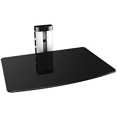 RICOO Wandrek, 1 etage, in hoogte verstelbaar, kabelbeheer, tv-kast, design, DVD-S1, wandhouder voor tv-accessoires, zilver/glas, zwart RICOO Wandrek, 1 etage, in hoogte verstelbaar, kabelbeheer, tv-kast, design, DVD-S1, wandhouder voor tv-accessoires, zilver/glas, zwart