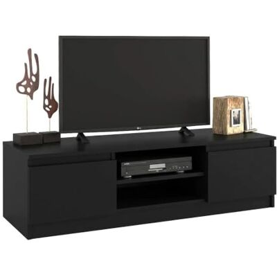 CDF Laag tv-meubel 120 cm modern met open vak voor apparaten, kabeldoorvoer, twee zijkasten, fronten zonder handgrepen, stabiele constructie 16 mm voor tv-woonkamer, zwart CDF Laag tv-meubel 120 cm modern met open vak voor apparaten, kabeldoorvoer, twee zijkasten, fronten zonder handgrepen, stabiele constructie 16 mm voor tv-woonkamer, zwart