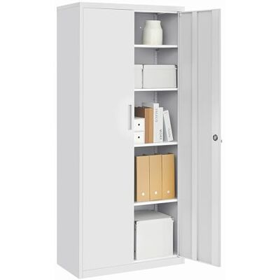 SONGMICS Opbergkast voor kantoor, van staal, kast met 5 planken, dubbele deuren, slot, gereedschapskast, verstelbare planken, voor garage, kantoor, grijs OMC015G01 SONGMICS Opbergkast voor kantoor, van staal, kast met 5 planken, dubbele deuren, slot, gereedschapskast, verstelbare planken, voor garage, kantoor, grijs OMC015G01