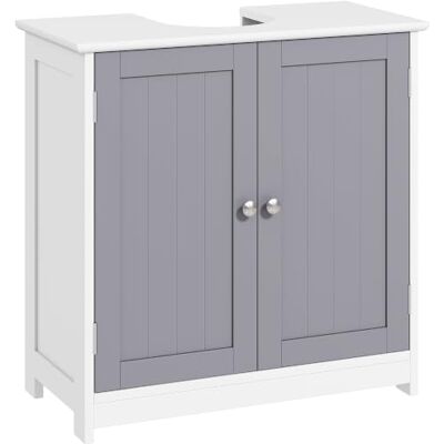 kleankin Badkamermeubel onder wastafel 60L x 30B x H cm Grijs Wit Onderkast van hout, kast met 2 deuren en rek kleankin Badkamermeubel onder wastafel 60L x 30B x H cm Grijs Wit Onderkast van hout, kast met 2 deuren en rek