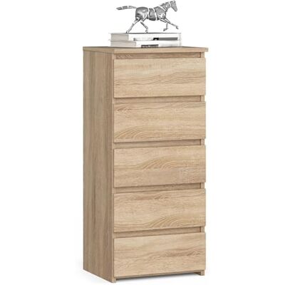 AKORD Commode met 5 laden, laden met wielen, dressoir met plank, kledingkast, robuust, Sonoma eiken AKORD Commode met 5 laden, laden met wielen, dressoir met plank, kledingkast, robuust, Sonoma eiken
