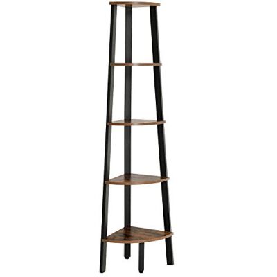 VASAGLE Boekenkast, hoeklegbord met 5 legborden in industriële uitvoering, ladderrek met metalen frame, voor woonkamer, kantoor, vintage, donkerbruine LLS35X VASAGLE Boekenkast, hoeklegbord met 5 legborden in industriële uitvoering, ladderrek met metalen frame, voor woonkamer, kantoor, vintage, donkerbruine LLS35X