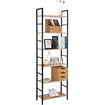 WOLTU RGB9307hei Metalen Opbergrek 6 Niveaus Ladderplank Keukenplank Metalen Opbergrek, 60x28x180CM, Zwart + Licht Eiken WOLTU RGB9307hei Metalen Opbergrek 6 Niveaus Ladderplank Keukenplank Metalen Opbergrek, 60x28x180CM, Zwart + Licht Eiken