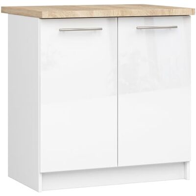 AKORD Oliwia S80, keukenkast met werkblad, entree met 2 deuren en 2 planken, dressoir, schiereiland, 46 x 80 x 85 cm, wit, glanzend wit AKORD Oliwia S80, keukenkast met werkblad, entree met 2 deuren en 2 planken, dressoir, schiereiland, 46 x 80 x 85 cm, wit, glanzend wit