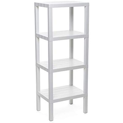 TATAY Lombok rek, 4 planken, polypropyleen, BPA-vrij, hout-effect, anti-slip bumpers, max. 10 kg door plank, eenvoudige montage. Meet 38 x 29 x 100 cm. Witte kleur TATAY Lombok rek, 4 planken, polypropyleen, BPA-vrij, hout-effect, anti-slip bumpers, max. 10 kg door plank, eenvoudige montage. Meet 38 x 29 x 100 cm. Witte kleur