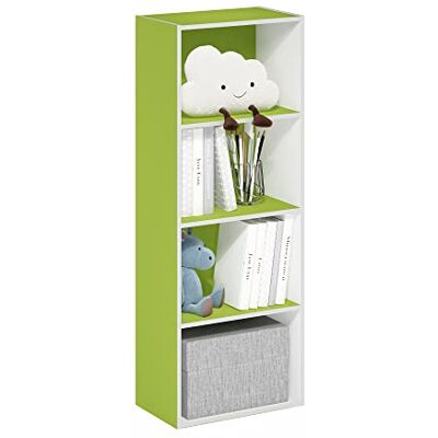 Furinno Open boekenkast met 4 etages, hout, 30,5 x 53,9 x 23,7 cm, groen/wit Furinno Open boekenkast met 4 etages, hout, 30,5 x 53,9 x 23,7 cm, groen/wit