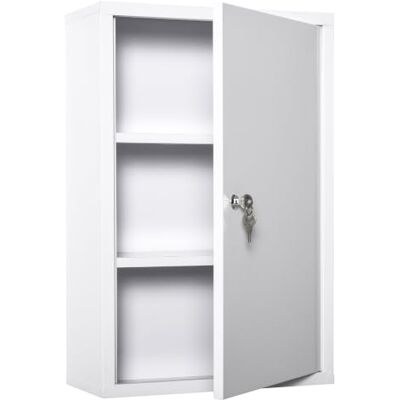 kleankin Medicijnkastje, 2 planken, 40 x 18 x 60 cm, metaal, wit 3 niveaus, afsluitbaar, 2 sleutels kleankin Medicijnkastje, 2 planken, 40 x 18 x 60 cm, metaal, wit 3 niveaus, afsluitbaar, 2 sleutels