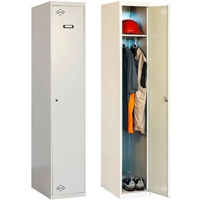 Simon Rack Garderobe van metaal, 1 deur, 1800 x 400 x 500 mm, slot met sleutel en ventilatie, grijs Simon Rack Garderobe van metaal, 1 deur, 1800 x 400 x 500 mm, slot met sleutel en ventilatie, grijs