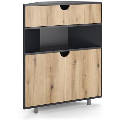 Vicco Commode "Inaro", antraciet/eiken, 79 x 96 cm Met 4 vakken, geschikt voor ruimtebesparende opslag in de hoeken van de kamer Vicco Commode "Inaro", antraciet/eiken, 79 x 96 cm Met 4 vakken, geschikt voor ruimtebesparende opslag in de hoeken van de kamer