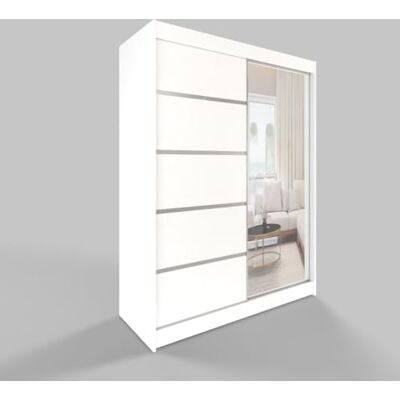 Easy4You Moderne schuifkast L3 met 2 deuren en spiegel voor slaapkamer en kledingkast wit 120 cm Easy4You Moderne schuifkast L3 met 2 deuren en spiegel voor slaapkamer en kledingkast wit 120 cm