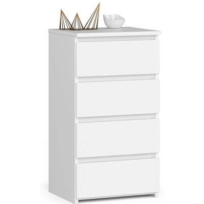 AKORD Commode met 4 laden, laden met wielen, kast, dressoir met plank, robuust, wit AKORD Commode met 4 laden, laden met wielen, kast, dressoir met plank, robuust, wit