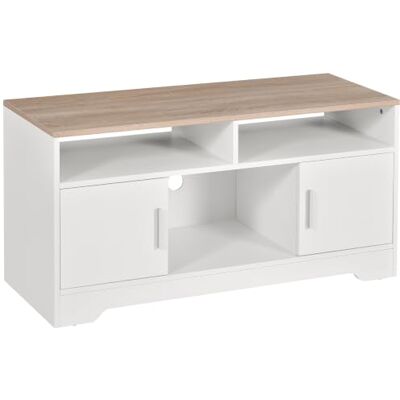 HOMCOM TV-kast van hout, grote opbergruimte, 105 x 40 x 52 cm, wit TV-bank, 2 open vakken, 2 deurkasten, een open kast HOMCOM TV-kast van hout, grote opbergruimte, 105 x 40 x 52 cm, wit TV-bank, 2 open vakken, 2 deurkasten, een open kast