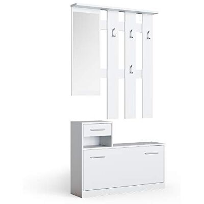 Vicco Garderobe "Billy", wit, 25 x 191 cm Met uittrekbare lade en opklapbaar schoenenrek Vicco Garderobe "Billy", wit, 25 x 191 cm Met uittrekbare lade en opklapbaar schoenenrek