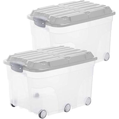 Rotho Set van 2 opbergdozen 57 liter met deksel en wielen Rotho Set van 2 opbergdozen 57 liter met deksel en wielen