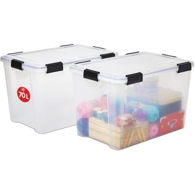Iris Ohyama , Opbergdoos, kunststof doos, 2 opbergdozen, clips, 70 l, stapelbaar, garage, kelder, zolder Air Tight Box AT-LD transparant Iris Ohyama , Opbergdoos, kunststof doos, 2 opbergdozen, clips, 70 l, stapelbaar, garage, kelder, zolder Air Tight Box AT-LD transparant