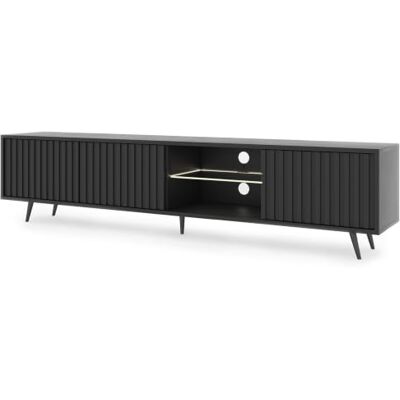 Selsey Bello TV-kast met lamellen en ledverlichting, 175 cm, zwarte poten, zwart Selsey Bello TV-kast met lamellen en ledverlichting, 175 cm, zwarte poten, zwart