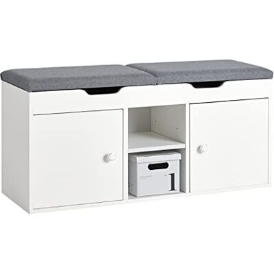 SoBuy FSR96-W Schoenenbank met 2 opvouwbare gevoerde stoelen, verstelbare planken en verborgen vakken voor hal, slaapkamer, wit, 100 × 34 × 47 cm, draagvermogen 150 kg SoBuy FSR96-W Schoenenbank met 2 opvouwbare gevoerde stoelen, verstelbare planken en verborgen vakken voor hal, slaapkamer, wit, 100 × 34 × 47 cm, draagvermogen 150 kg