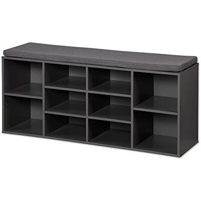 Kesper Schoenenkast met zitkussen, materiaal: spaanplaat, textiel, afmetingen: B 103,5 x H 48 x D 29,5 cm, grijs, 15923 13 Kesper Schoenenkast met zitkussen, materiaal: spaanplaat, textiel, afmetingen: B 103,5 x H 48 x D 29,5 cm, grijs, 15923 13