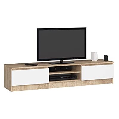 AKORD K-160 TV-kast, een open vak, 2 legplanken met vleugeldeuren, links en rechts, 33 x 160 x 40 cm (h x b x d), gewicht 30 kg, kleur Sonoma eiken/wit AKORD K-160 TV-kast, een open vak, 2 legplanken met vleugeldeuren, links en rechts, 33 x 160 x 40 cm (h x b x d), gewicht 30 kg, kleur Sonoma eiken/wit