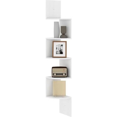 HOMCOM Zigzag hoekrek, wandrek, 20 x 20 x 126 cm, wit Opbergrek, 5 niveaus, hout HOMCOM Zigzag hoekrek, wandrek, 20 x 20 x 126 cm, wit Opbergrek, 5 niveaus, hout