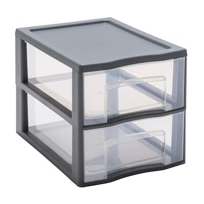 Sundis Tag Tower, kleine opbergtoren van kunststof, grijs, 2 transparante laden, A4-formaat, hoogte 25,5 cm, stapelbaar, ideaal voor kantoor, cursus, documenten, benodigdheden Sundis Tag Tower, kleine opbergtoren van kunststof, grijs, 2 transparante laden, A4-formaat, hoogte 25,5 cm, stapelbaar, ideaal voor kantoor, cursus, documenten, benodigdheden