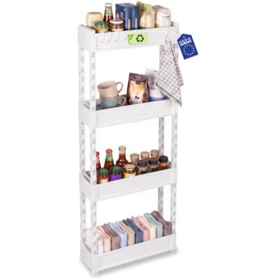 Iris Ohyama , Keukenwagen smal op wielen, 4 niveaus, wit, SRC-4 Ruimtebesparend keukenrek, nisrek voor wasruimte, kunststof trolley, badkamerrek staand Iris Ohyama , Keukenwagen smal op wielen, 4 niveaus, wit, SRC-4 Ruimtebesparend keukenrek, nisrek voor wasruimte, kunststof trolley, badkamerrek staand
