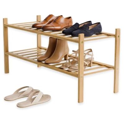 Amig Bamboe schoenenkast model BOO 2 hoogtes gemaakt van bamboe lamellendesign rek voor badkamer, woonkamer, hal 70 x 27 x 40 cm Amig Bamboe schoenenkast model BOO 2 hoogtes gemaakt van bamboe lamellendesign rek voor badkamer, woonkamer, hal 70 x 27 x 40 cm