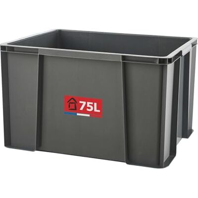 Sundis Master Box, opbergdoos, 75 l, van gerecycled kunststof, robuust en versterkt, rechte wanden, stapelbaar en combineerbaar, ideaal voor werkplaats, doe-het-zelf of transport Sundis Master Box, opbergdoos, 75 l, van gerecycled kunststof, robuust en versterkt, rechte wanden, stapelbaar en combineerbaar, ideaal voor werkplaats, doe-het-zelf of transport