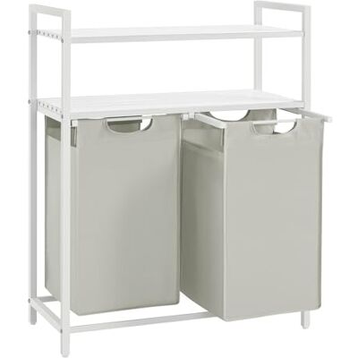 VASAGLE BLH211W01 Wasmand, met 2 afneembare zakken en 2 planken, inhoud 46 l per zak, voor bijkeuken, wit VASAGLE BLH211W01 Wasmand, met 2 afneembare zakken en 2 planken, inhoud 46 l per zak, voor bijkeuken, wit