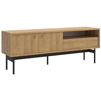 Selsey TV-meubel staand op poten tv-kast met lade plank twee deuren 154 cm natuurlijk walnoot Olar Selsey TV-meubel staand op poten tv-kast met lade plank twee deuren 154 cm natuurlijk walnoot Olar