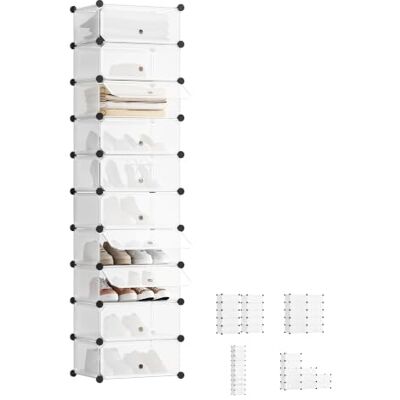 WOLTU 10-laags schoenenrekken, modulaire 10-kubus schoenen Opbergplanken Organizer met deuren, kunststof, wit WOLTU 10-laags schoenenrekken, modulaire 10-kubus schoenen Opbergplanken Organizer met deuren, kunststof, wit