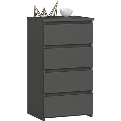 AKORD Commode met 4 laden, laden met wieltjes, kast, dressoir met plank, robuust, grafietgrijs AKORD Commode met 4 laden, laden met wieltjes, kast, dressoir met plank, robuust, grafietgrijs
