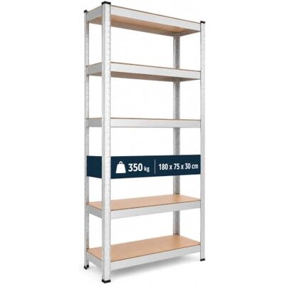 Arebos Rek voor zware lasten, 180 x 75 x 30 cm, 350 kg, 5 MDF-platen, eenvoudige montage, opbergrek, kelderrek, werkplaatsrek, verzinkt Arebos Rek voor zware lasten, 180 x 75 x 30 cm, 350 kg, 5 MDF-platen, eenvoudige montage, opbergrek, kelderrek, werkplaatsrek, verzinkt