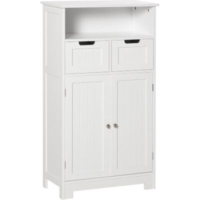 kleankin Badkamermeubel, 2 laden, nis, 60 x 30 x 109 cm, wit Opbergkast, kast met deur, verstelbaar rek, badkamerkast, keuken, woonkamer kleankin Badkamermeubel, 2 laden, nis, 60 x 30 x 109 cm, wit Opbergkast, kast met deur, verstelbaar rek, badkamerkast, keuken, woonkamer