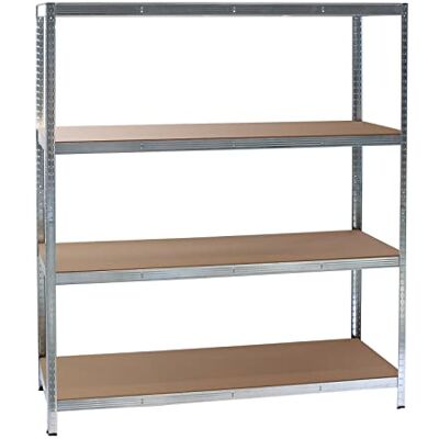 WilTec Rek voor zware lasten, 160 x 60 x 180 cm, van verzinkt staal, insteeksysteem, 4 niveaus, capaciteit 175 kg, voor werkplaats, kelder, opslag WilTec Rek voor zware lasten, 160 x 60 x 180 cm, van verzinkt staal, insteeksysteem, 4 niveaus, capaciteit 175 kg, voor werkplaats, kelder, opslag