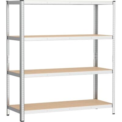 WilTec Rek voor zware lasten, 160 x 60 x 180 cm, van verzinkt staal, insteeksysteem, 4 niveaus, capaciteit 175 kg, voor werkplaats, kelder, opslag WilTec Rek voor zware lasten, 160 x 60 x 180 cm, van verzinkt staal, insteeksysteem, 4 niveaus, capaciteit 175 kg, voor werkplaats, kelder, opslag