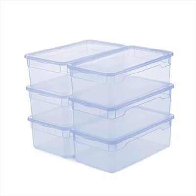 Rotho CLEAR Box Set van 6 opbergdozen 5 liter met deksel, stapelbaar, ruimtebesparend, 40 x 33,5 x 17 cm, blauw transparant Rotho CLEAR Box Set van 6 opbergdozen 5 liter met deksel, stapelbaar, ruimtebesparend, 40 x 33,5 x 17 cm, blauw transparant