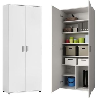Home Collective Multifunctionele kast 75 cm breed met 2 deuren en 6 planken Veelzijdige huishoudkast voor benodigdheden, schoonmaakmiddelen en mappen Opbergkast voor thuis, het kantoor en de kelder Wit Home Collective Multifunctionele kast 75 cm breed met 2 deuren en 6 planken Veelzijdige huishoudkast voor benodigdheden, schoonmaakmiddelen en mappen Opbergkast voor thuis, het kantoor en de kelder Wit