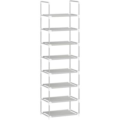 WOLTU Schoenenrek 8 niveaus schoenenorganizer met smalle plank voor hal, woonkamer, hal metalen frame compacte en afneembare planken 41 x 28 x 140 cm grijs WOLTU Schoenenrek 8 niveaus schoenenorganizer met smalle plank voor hal, woonkamer, hal metalen frame compacte en afneembare planken 41 x 28 x 140 cm grijs