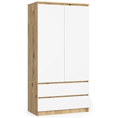 AKORD STAR S-kast 90 cm met twee deuren 2 laden met planken en kledingstang slaapkamerkast kledingkast laminaatplaat 16 mm ambachtelijk eik wit AKORD STAR S-kast 90 cm met twee deuren 2 laden met planken en kledingstang slaapkamerkast kledingkast laminaatplaat 16 mm ambachtelijk eik wit